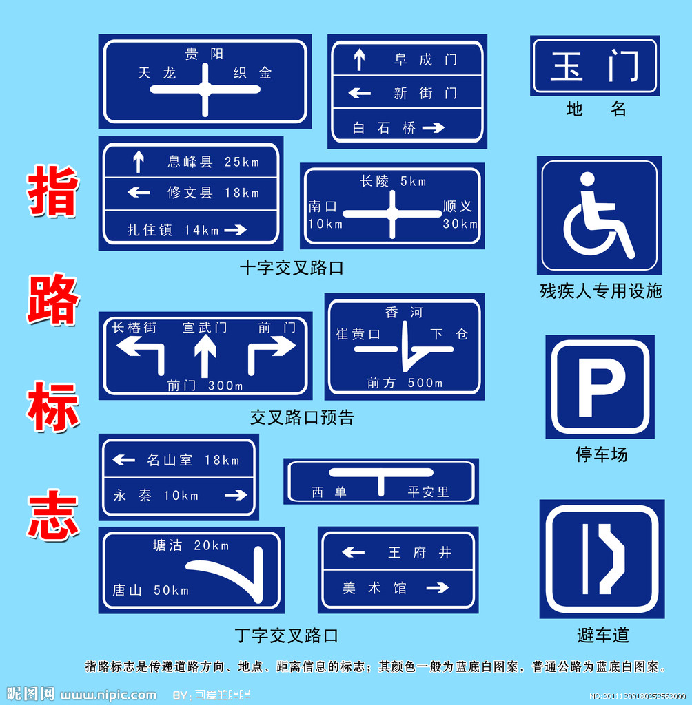 辅助标志共5种,是附设在主标志下,起辅助说明作用的标志.